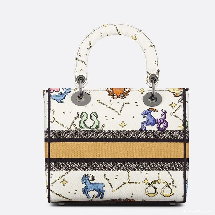 Cheap Medium White Canvas Zodiac D-lite Lady Motif Pixel Bag 0708 Luxury